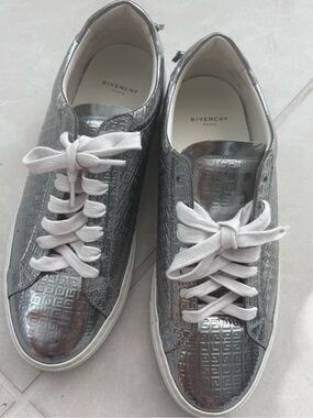 Givenchy Metallic Silver Embossed Leather Sneakers